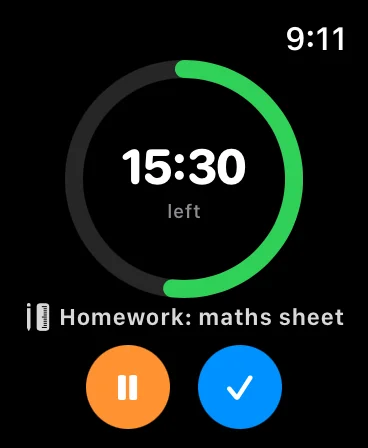 Apple Watch showing the same timer with 15 minutes left