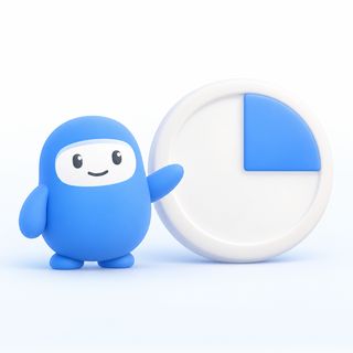 The TimeNinja mascot pointing at a round dial with a quarter of its blue wedge left