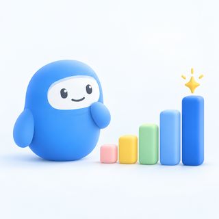 The TimeNinja mascot beside a bar chart whose bars grow steadier, with a sparkle above the last one