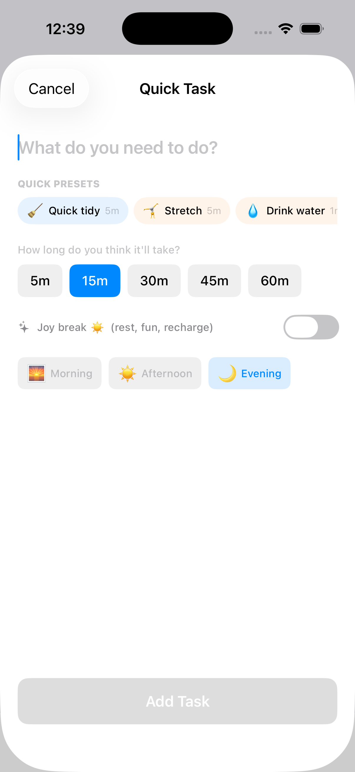 TimeNinja Quick Task presets