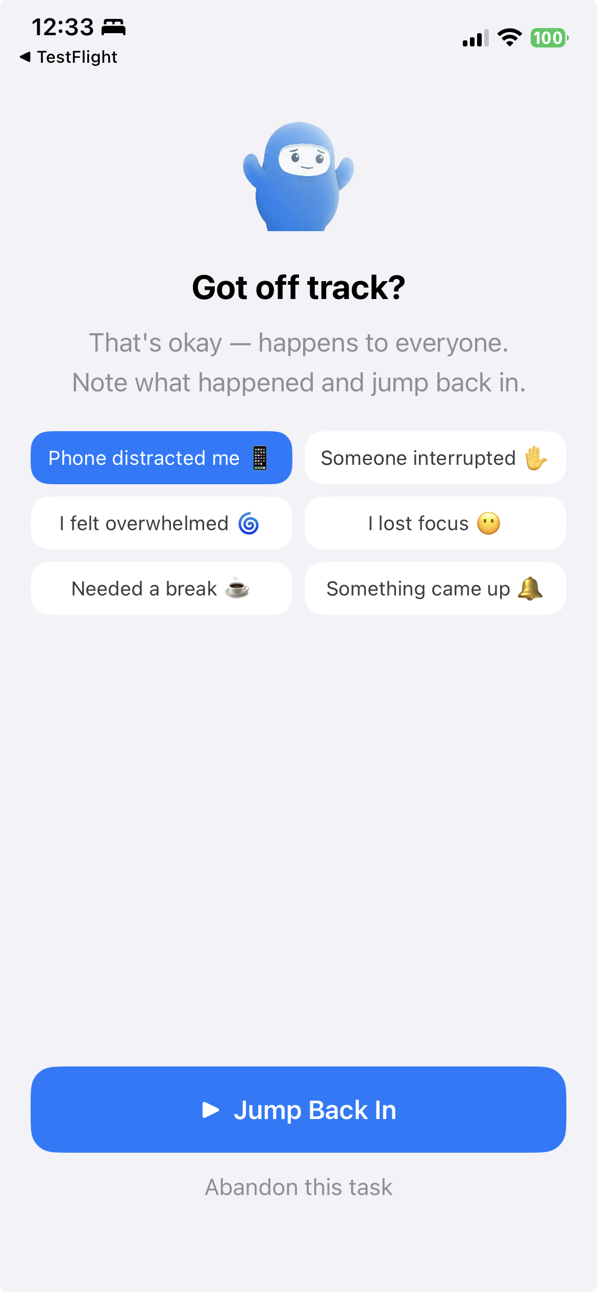 TimeNinja distraction handler