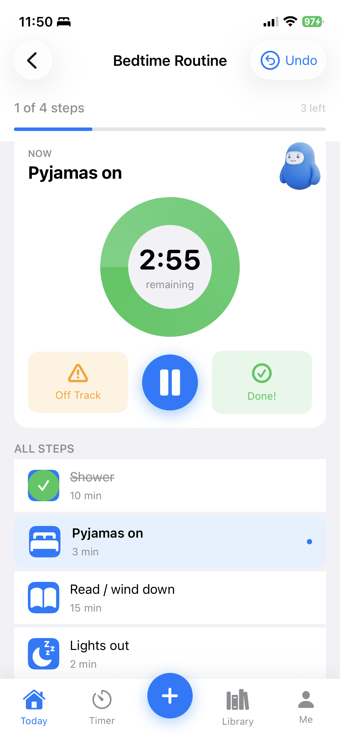 TimeNinja routine running step-by-step so the app holds the sequence